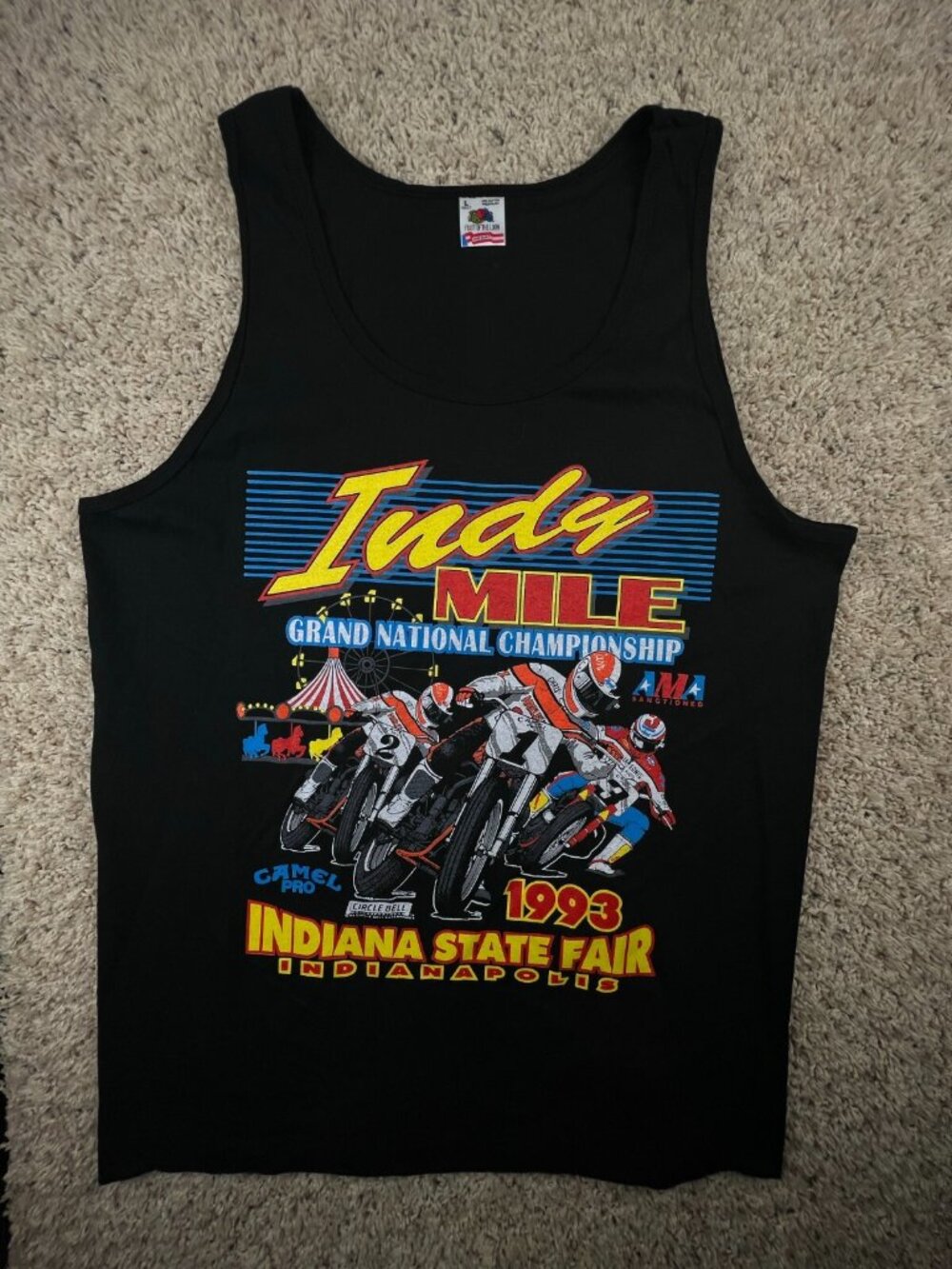 Vintage Single Stitch Sleeveless Tee FOTL “indy Mile” 1993 Black Large USA